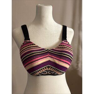 Victoria’s Secret Sport Bikini Top Bra 34D Swim Wear Black Geometric Pink Yellow